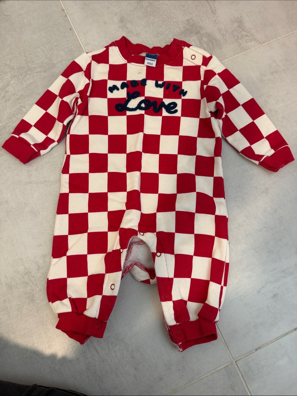 Old Navy Red and White Check Baby One-Piece Romper with 'Love' Appliqué